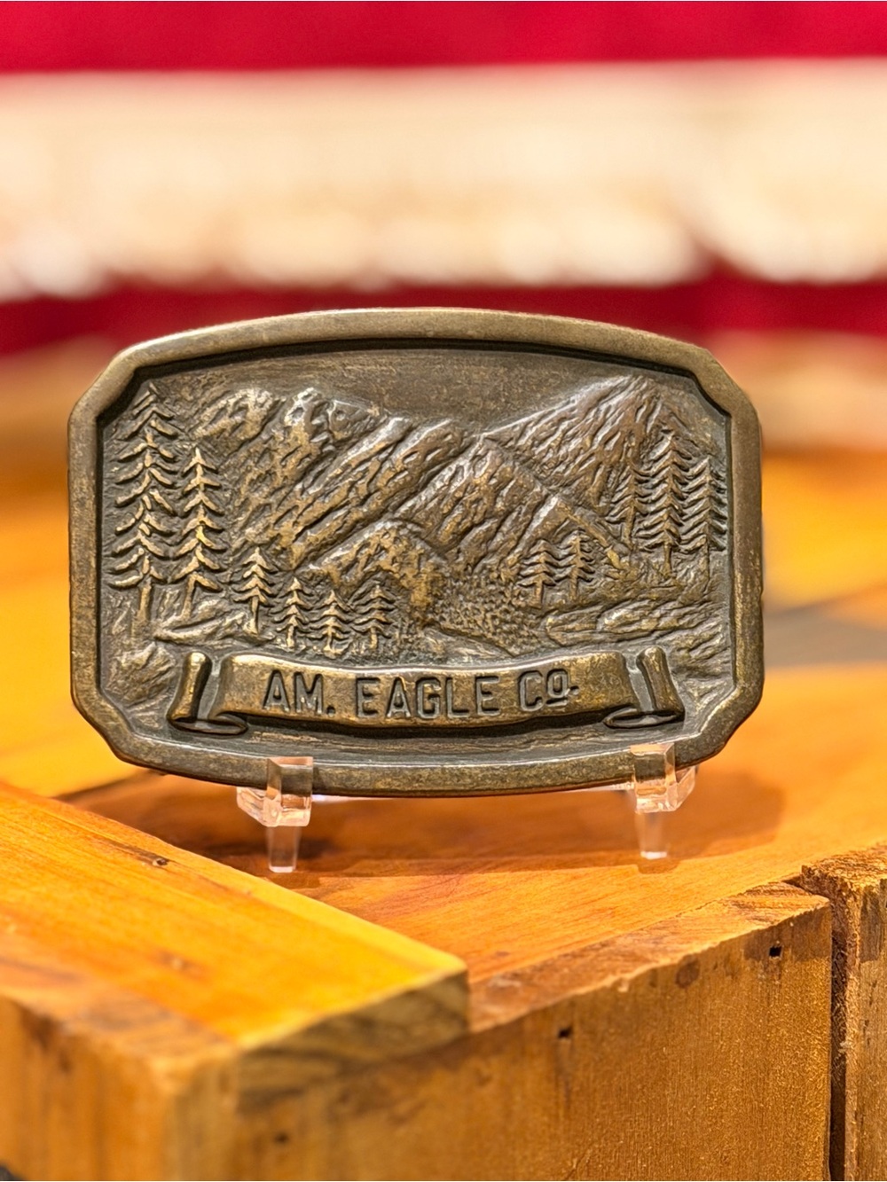 Vintage AMERICAN EAGLE CO. Mountain Scene Belt Buckle in Antique Bronze